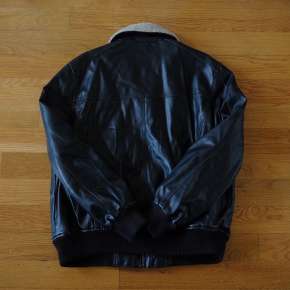 Levi's Mens Faux Leather Bomber Jacket Sherpa Collar Dark Brown Size XL Retro - Picture 7 of 8